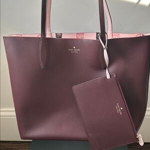 Kate Spade Reversible Deep Burgundy/Pink Champagne Tote with Pouch